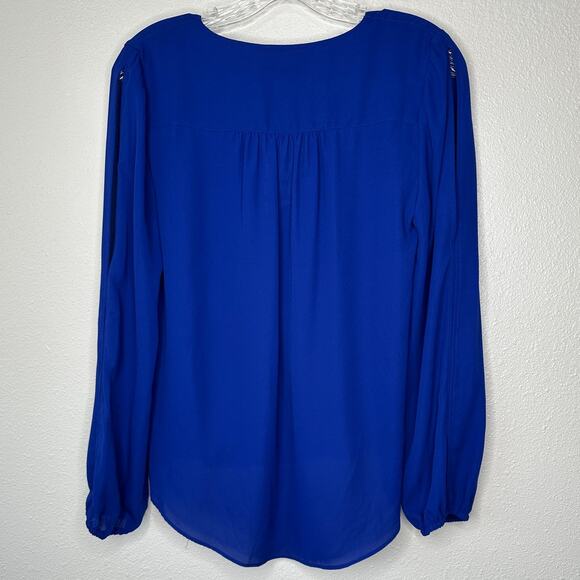 NWT INC Royal Blue VNeck Faux Wrap Long Sleeve High-Low Blouse XS - Picture 7 of 14